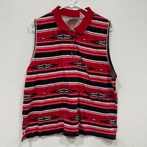 Wrangler Western Wear Sleeveless Polo Shirt Women's‎ Red Tribal Print Rodeo XL